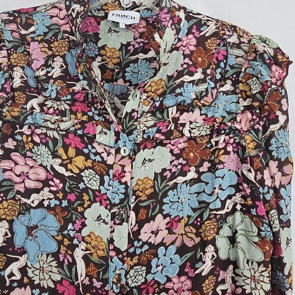 FRNCH PARIS Nude Lady Floral Button Front Ruffles Women's Size Medium Longsleeve - Picture 6 of 10